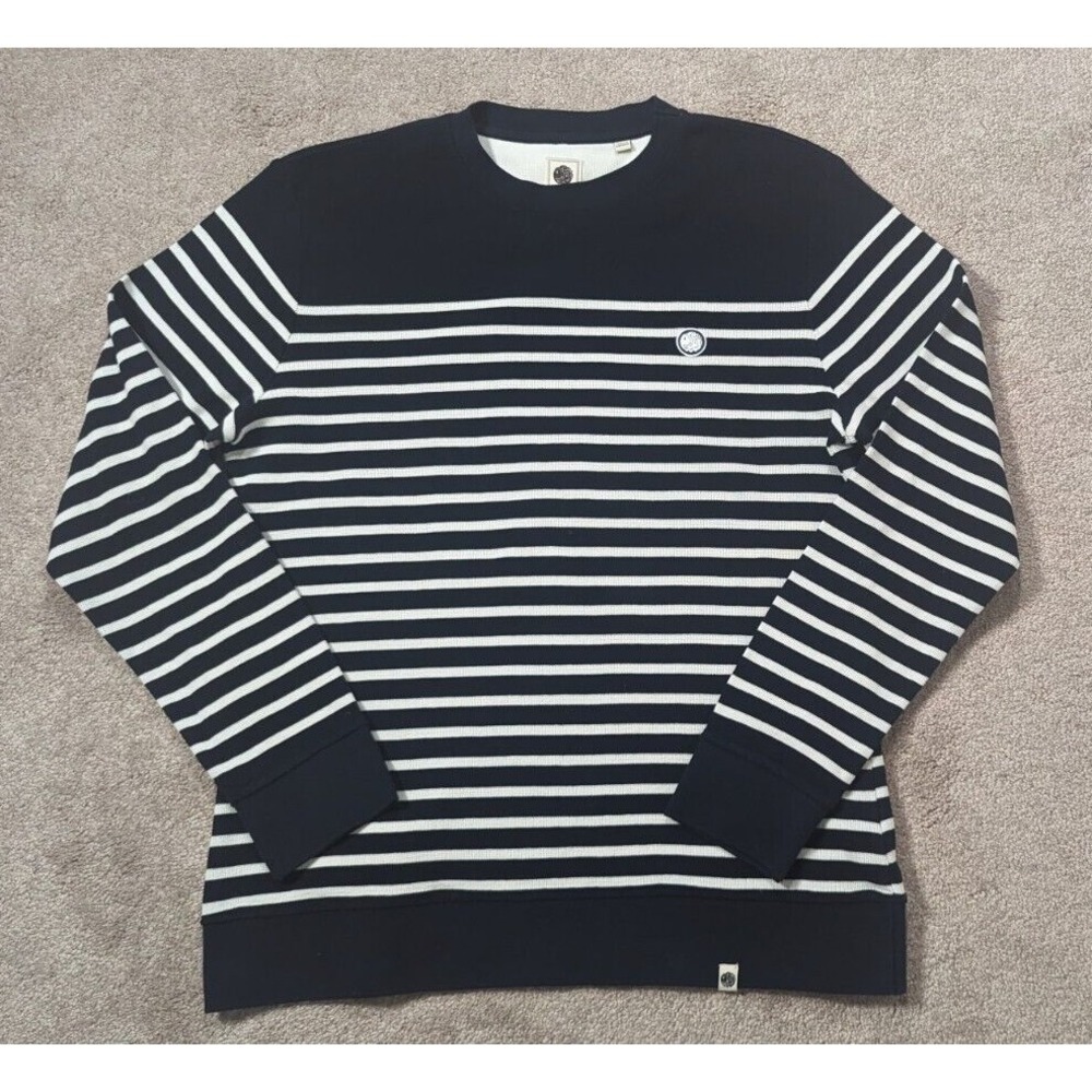 Pretty Green Sweater Womens Large Navy Blue Ivory Striped Coastal Classic Top